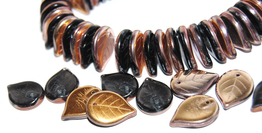 Leaf Pressed Glass Beads, (30310 27101), Glass, Czech Republic