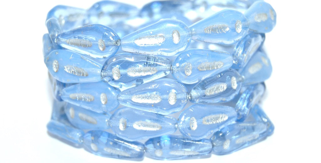 Flat Teardrop Pressed Glass Beads With Line, (Blue Opal 54201), Glass, Czech Republic