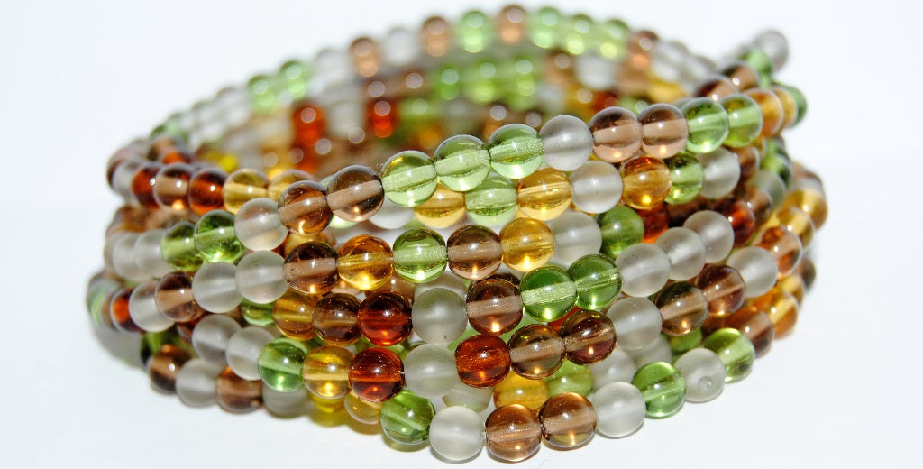 Round Pressed Glass Beads Druck, Mixed Colors Autumn (Mix Autumn), Glass, Czech Republic