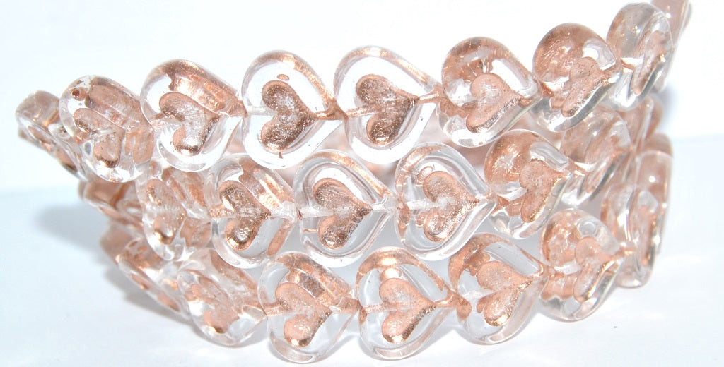 Heart With Heart Pressed Glass Beads, Crystal 54200 (30 54200), Glass, Czech Republic