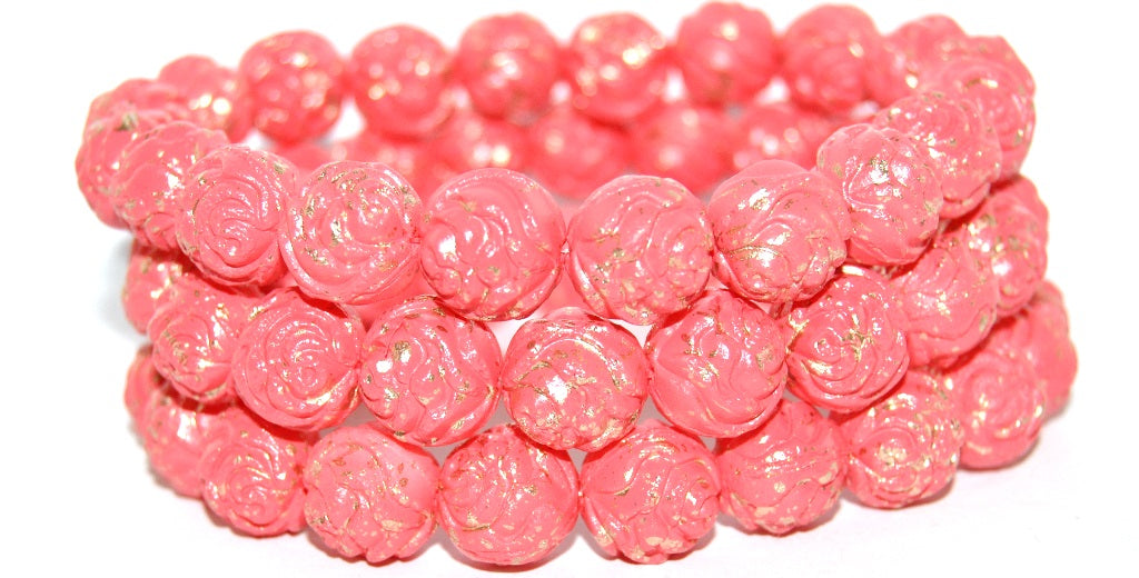 Round Rose Pressed Glass Beads, 13002 (13002), Glass, Czech Republic