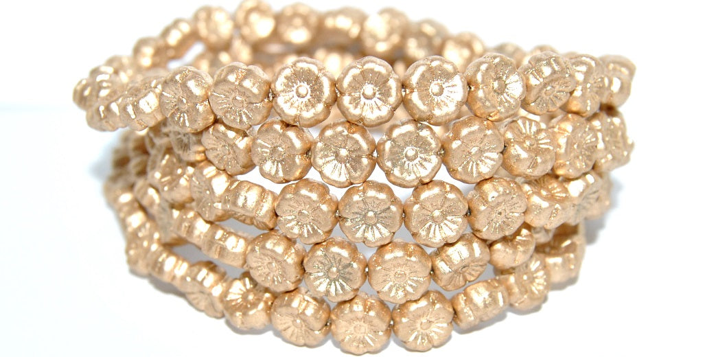 Hawaii Flower Pressed Glass Beads, Gold Colored (1710), Glass, Czech Republic