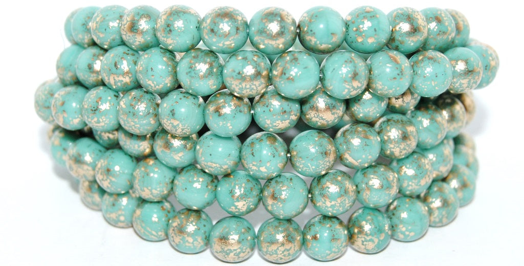 Round Pressed Glass Beads Druck, Turquoise 94401 (63130 94401), Glass, Czech Republic