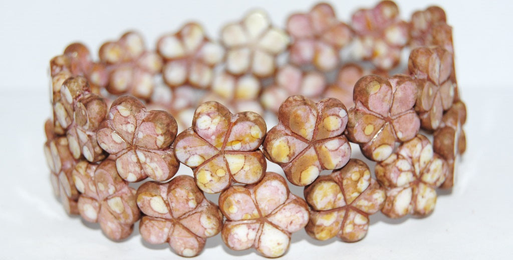 Table Cut Flower Beads, White 15675M (2010 15675M), Glass, Czech Republic