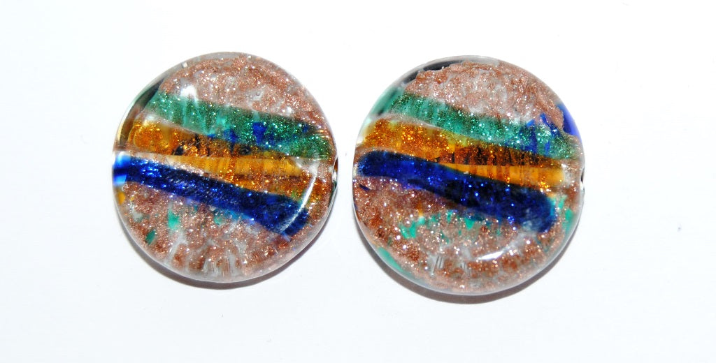 Czech Glass Hand Made Lampwork Beads Lines With Aventurine, (25 F), Glass, Czech Republic