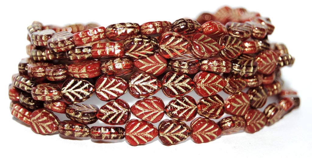Lilac Leaf Pressed Glass Beads, Red Mixed Colors 54202 (Red Mix 54202), Glass, Czech Republic