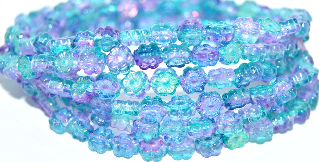 Hawaii Flower Pressed Glass Beads, Crystal 48102 (30 48102), Glass, Czech Republic