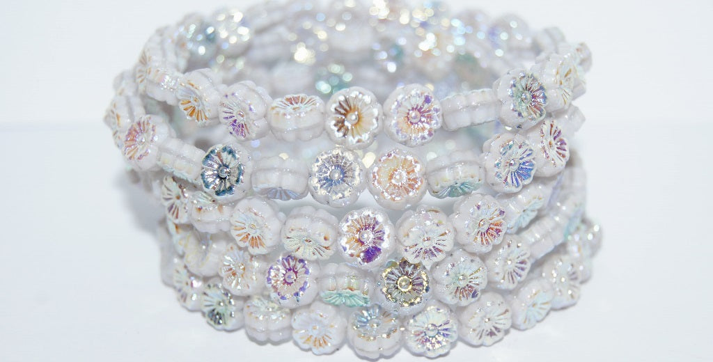 Hawaii Flower Pressed Glass Beads, (24010 Ab 2Xside), Glass, Czech Republic