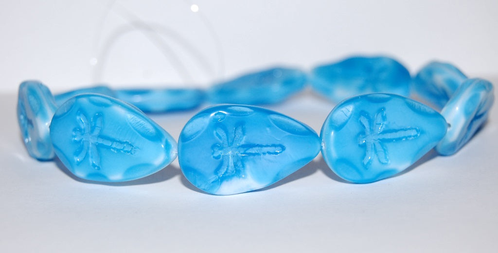 Leaf With Drahonfly Pressed Glass Beads, 7624 (7624), Glass, Czech Republic