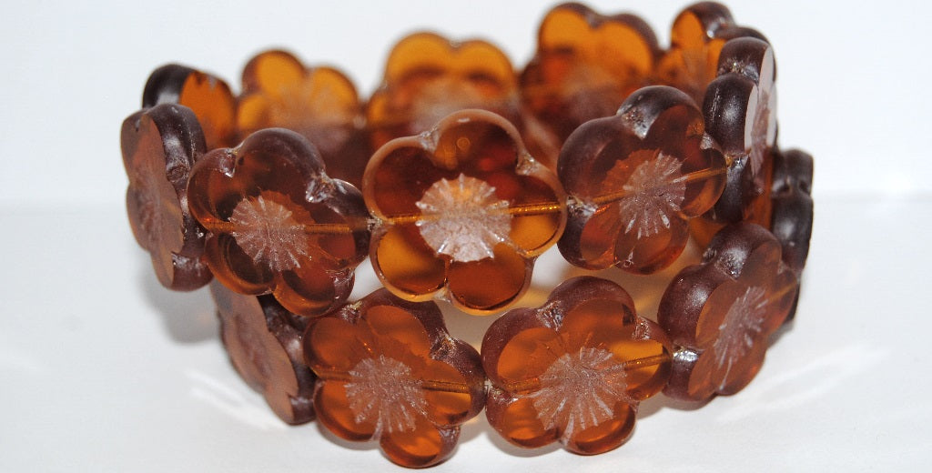 Table Cut Flower Beads Hibiscus, 21 Transparent Orange Luster Cream (21 10040 14401), Glass, Czech Republic