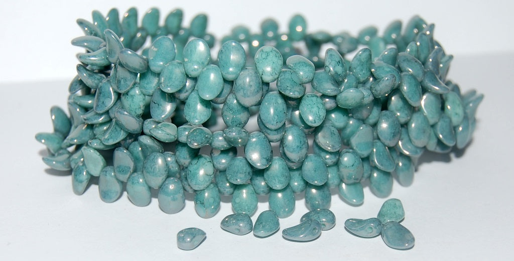 Leaf Tongue Pressed Glass Beads, Opaque Green Terracotta Copper (53110 15435), Glass, Czech Republic