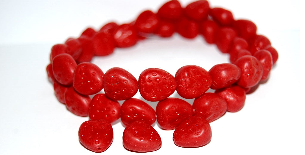 Strawberry Pressed Glass Beads, Red Matte (93190 M), Glass, Czech Republic