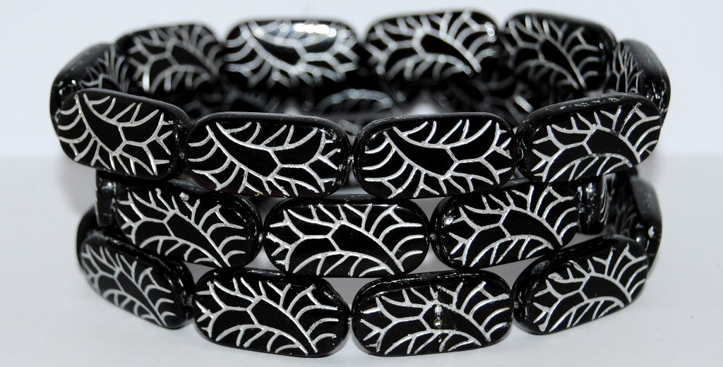 Rectangle With Ornament Pressed Glass Beads, (Dark 54201), Glass, Czech Republic