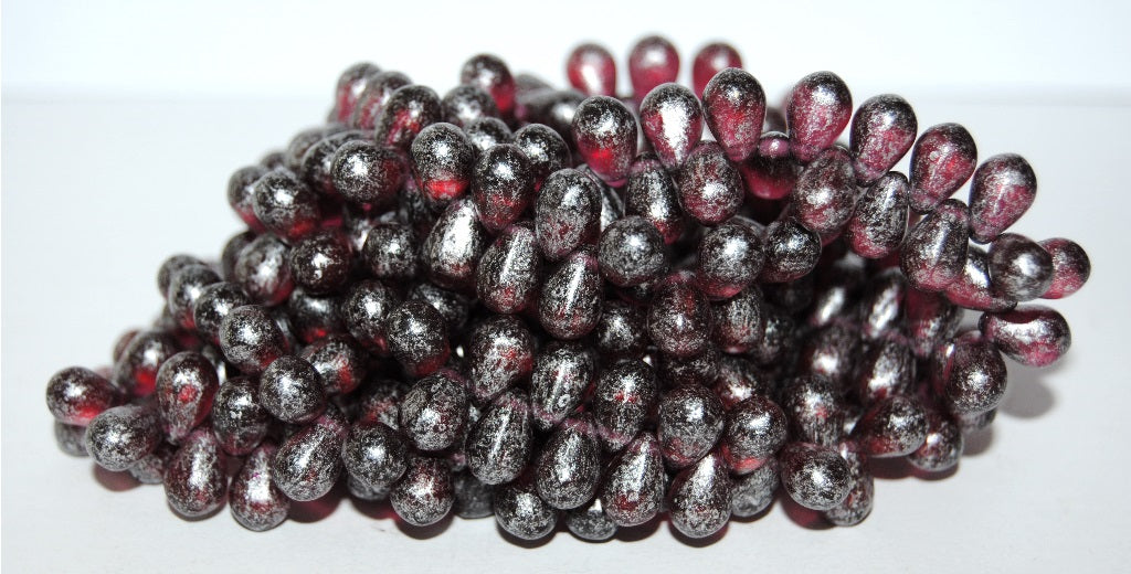 Pear Drop Pressed Glass Beads, Transparent Red 54201 (70350 54201), Glass, Czech Republic