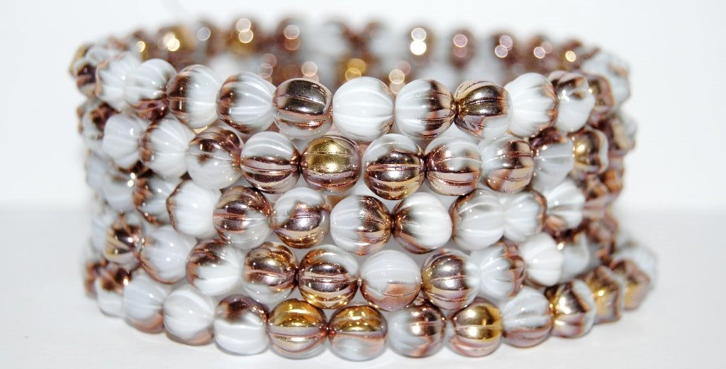 Melon Round Pressed Glass Beads With Stripes, (4000 27101), Glass, Czech Republic