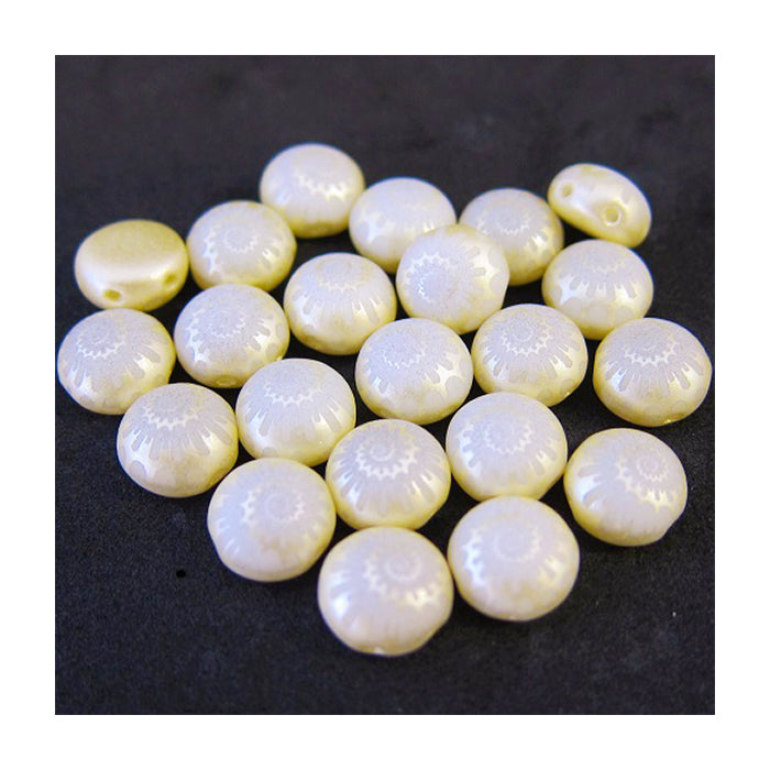 PRECIOSA Candy beads 2-hole round glass cabochon Laser Etched Decor On Cream Glass Czech Republic