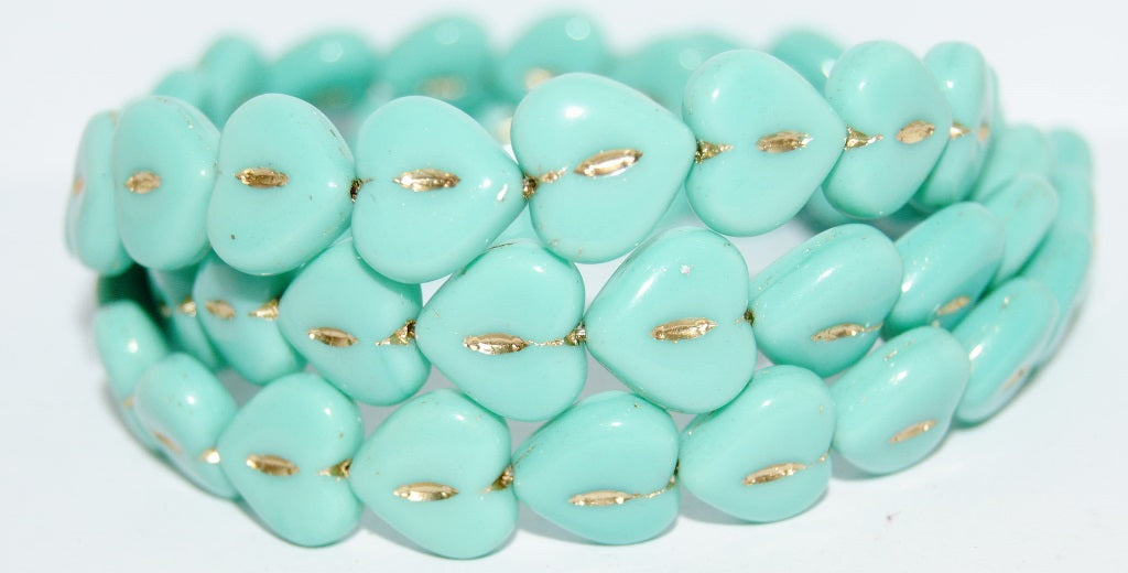 Heart Pressed Glass Beads, Turquise 54202 (63120 54202), Glass, Czech Republic