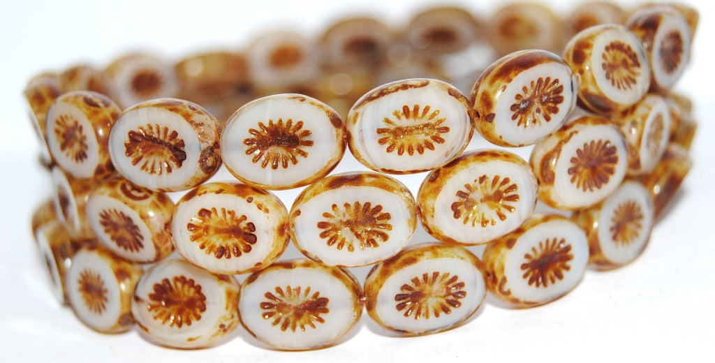 Table Cut Oval Beads Kiwi, 5000 Travertin (5000 86800), Glass, Czech Republic