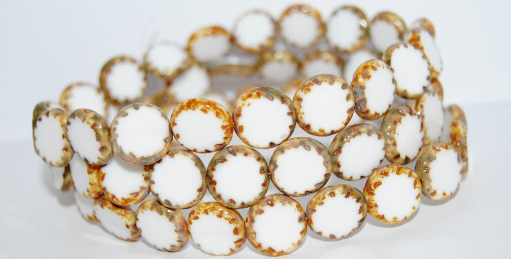 Table Cut Oval Beads Kiwi, White Travertin (2010 86800), Glass, Czech Republic