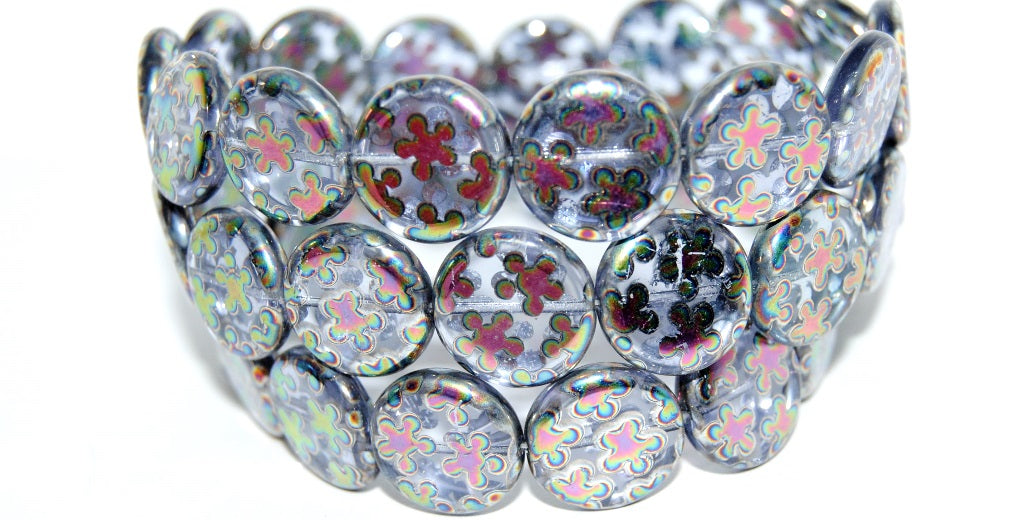 Flat Round Coin Pressed Glass Beads, Transparent Light Amethyst Flowers (20210 Flowers), Glass, Czech Republic