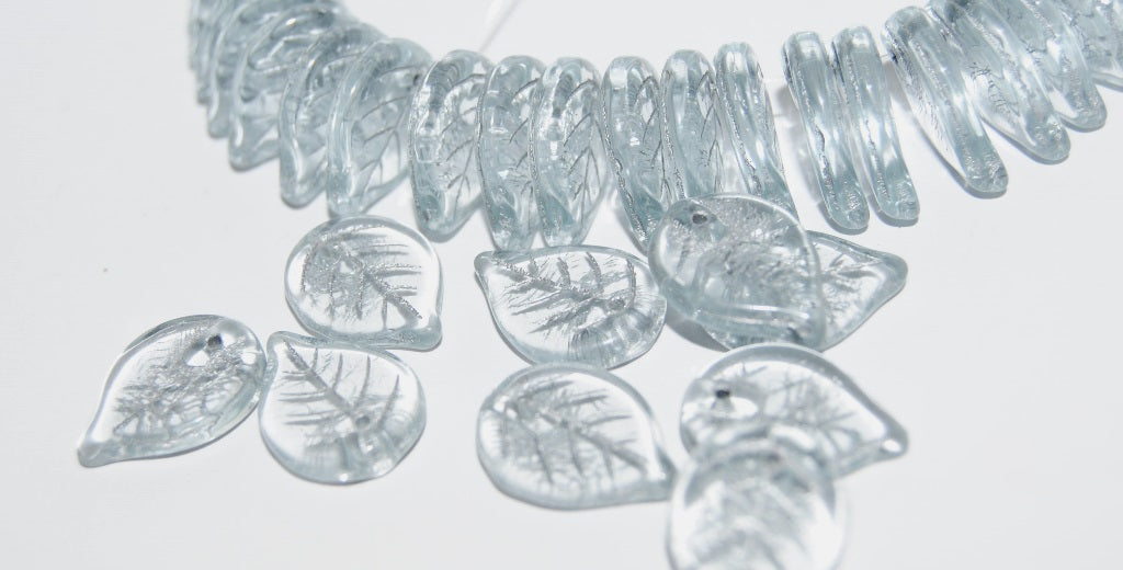 Leaf Pressed Glass Beads, Transparent Blue 54201 (30010 54201), Glass, Czech Republic