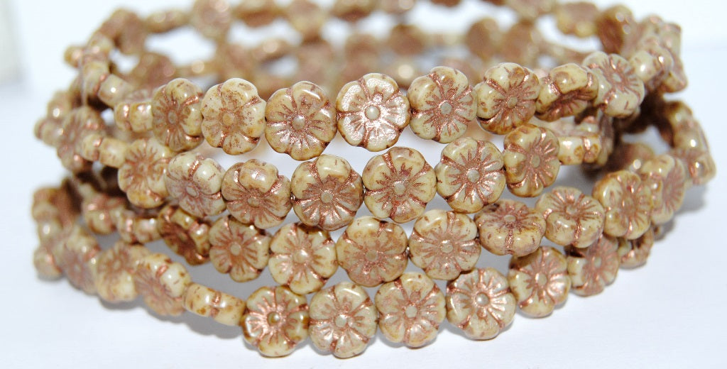 Hawaii Flower Pressed Glass Beads, White 4354200 (2010 4354200), Glass, Czech Republic