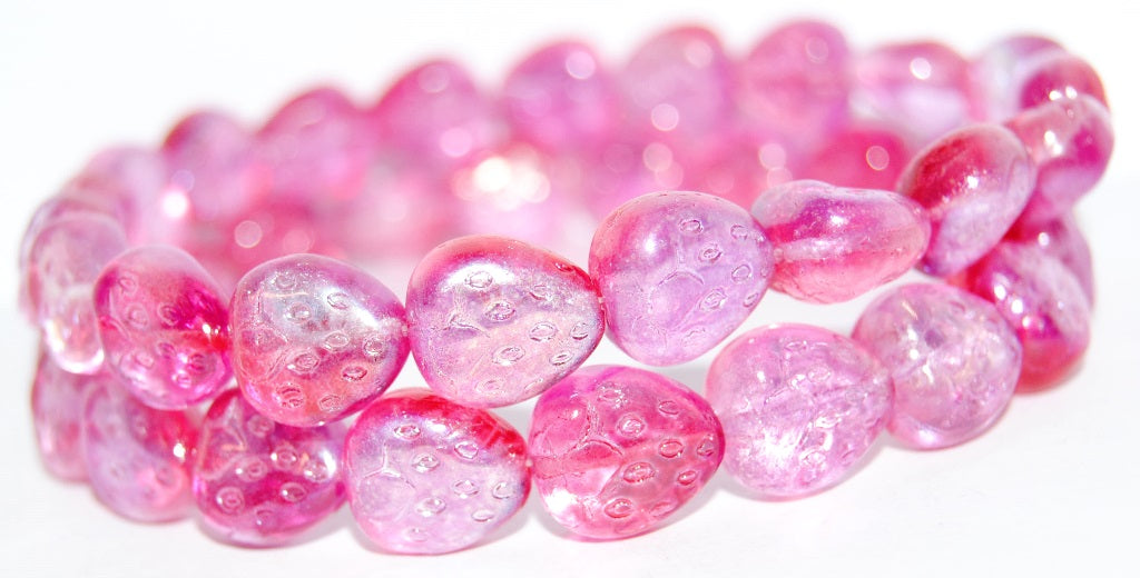 Strawberry Pressed Glass Beads, 48120 (48120), Glass, Czech Republic