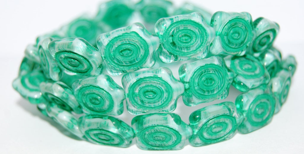 Spiral Turtle Pressed Glass Beads, (55014 46450), Glass, Czech Republic