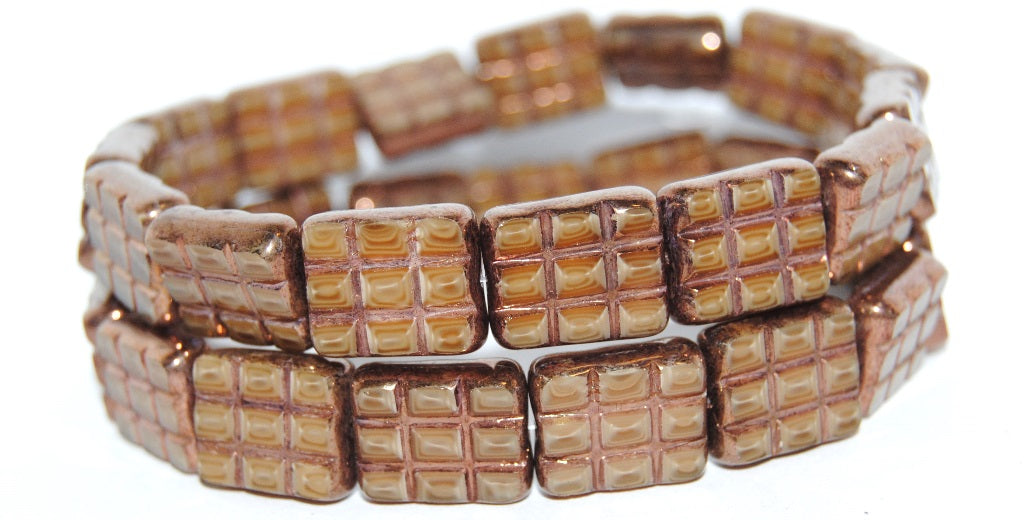 Table Cut Rectangle Beads With Grating, 14010 Bronze (14010 14415), Glass, Czech Republic