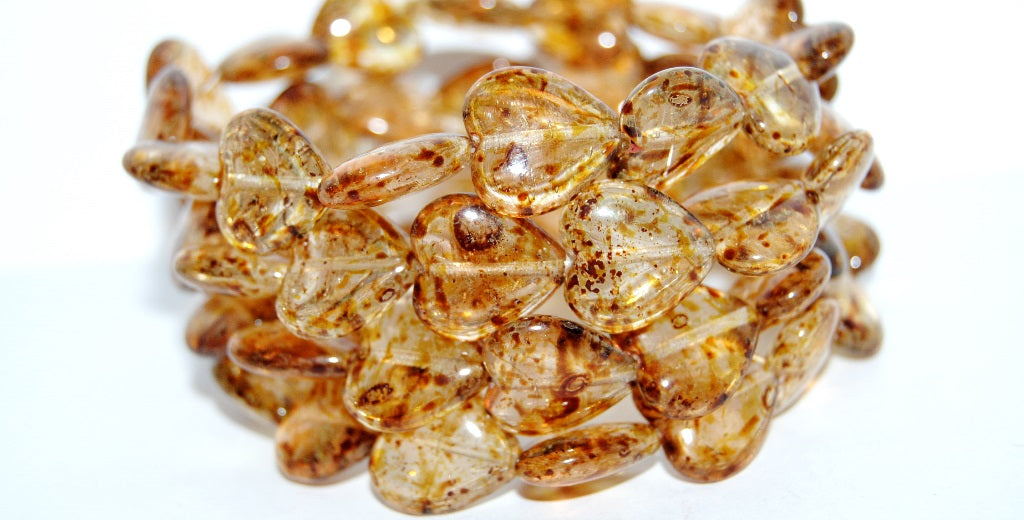 Heart Pressed Glass Beads, 10020 Travertin (10020 86800), Glass, Czech Republic