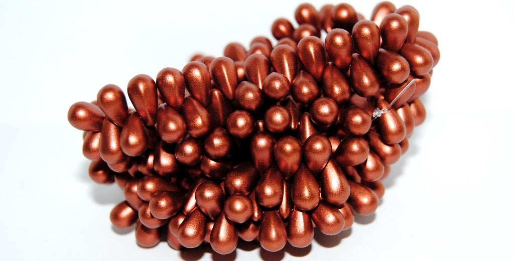 Pear Drop Pressed Glass Beads, Copper Matt (1750), Glass, Czech Republic