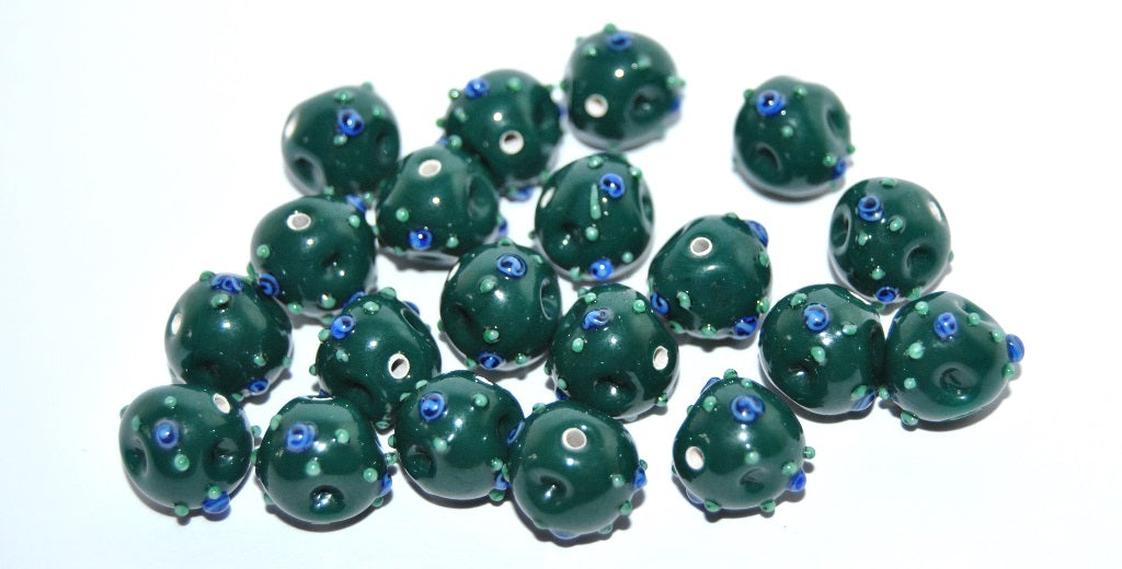Czech Glass Hand Made Round Lampwork Beads With Flower, (10 E), Glass, Czech Republic