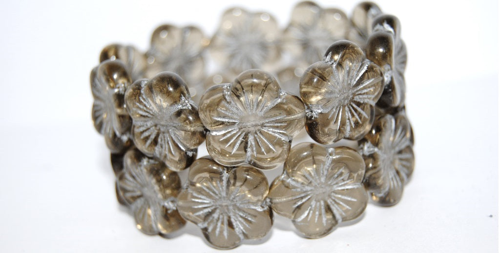 Round Flower Hibiskus Pressed Glass Beads, (40020 54201), Glass, Czech Republic