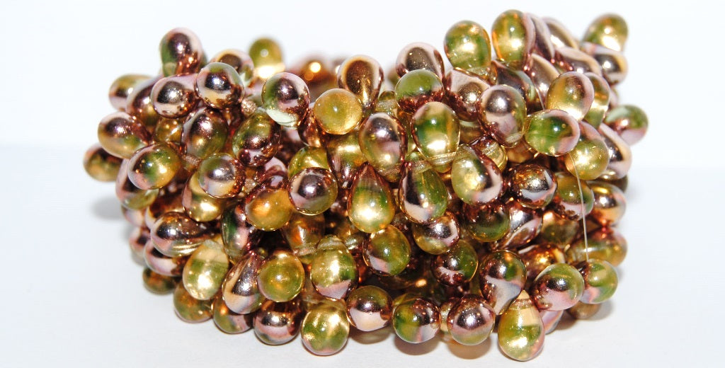 Pear Drop Pressed Glass Beads, Transparent Yellow 27101 (80130 27101), Glass, Czech Republic