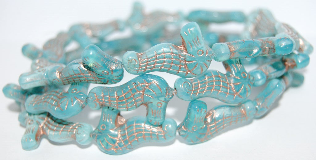 Seahorse Pressed Glass Beads, Mixed Colors Opal Aqua 54200 (Mix Opal Aqua 54200), Glass, Czech Republic
