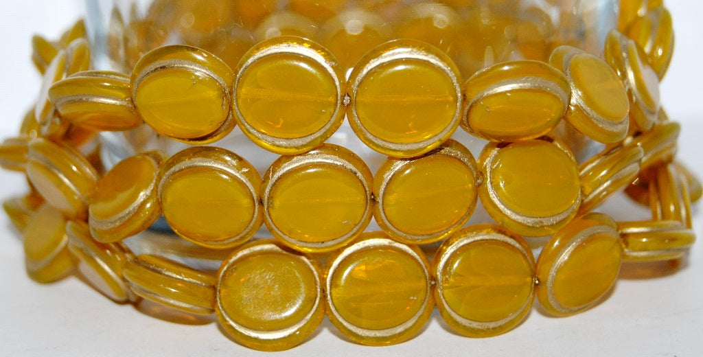 Round Flat Pressed Glass Beads, Opal Yellow 54202 (81210 54202), Glass, Czech Republic