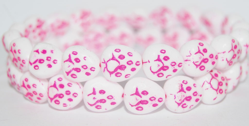 Strawberry Pressed Glass Beads, Chalk White 46470 (3000 46470), Glass, Czech Republic