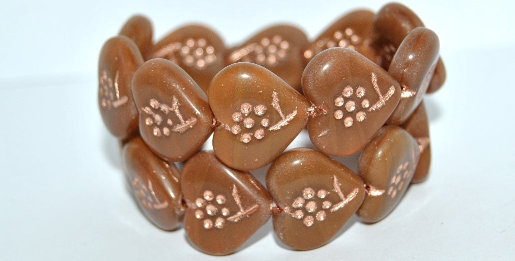 Heart With Simple Flower Pressed Glass Beads, (16616 54200), Glass, Czech Republic