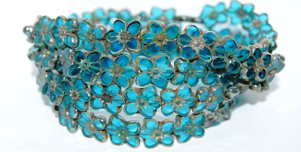 Table Cut Flower Beads Linum, Transparent Aqua 43400 (60050 43400), Glass, Czech Republic