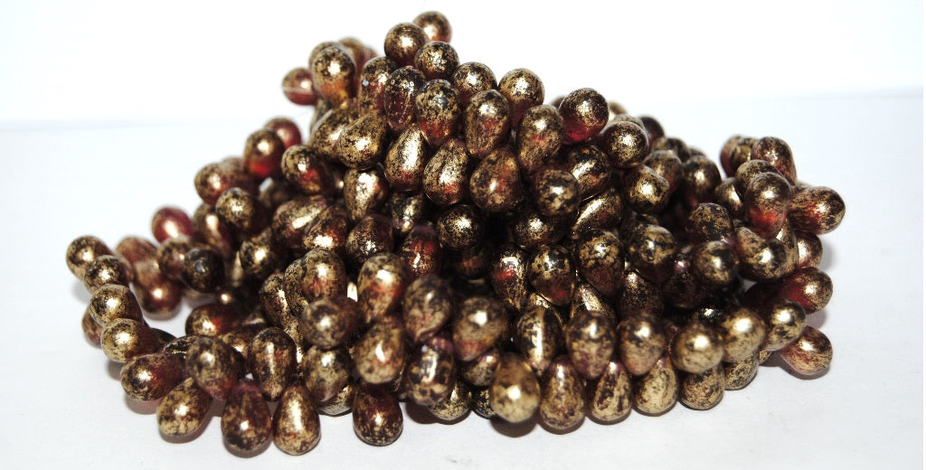 Pear Drop Pressed Glass Beads, Transparent Red 54202 (70350 54202), Glass, Czech Republic