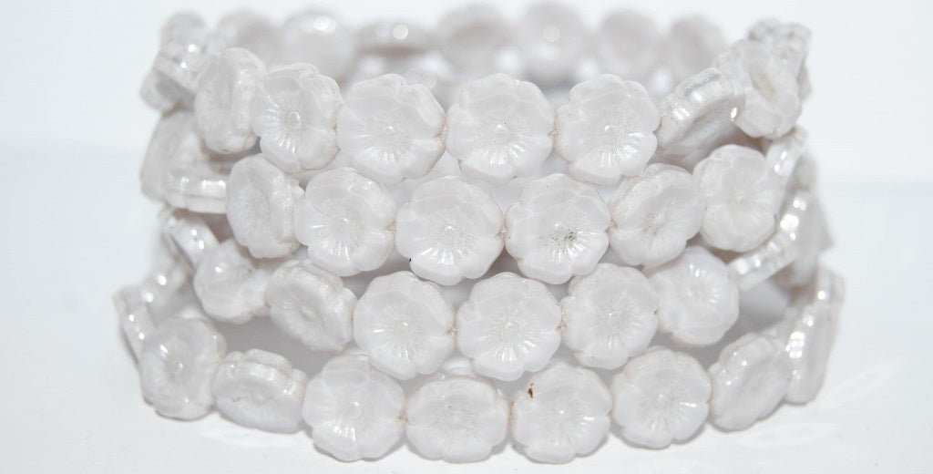 Table Cut Round Beads Hawaii Flowers, 24010 Hematite (24010 14400), Glass, Czech Republic