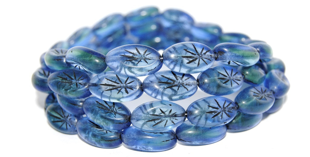 Oval With Rays Pressed Glass Beads, (87311 23202), Glass, Czech Republic