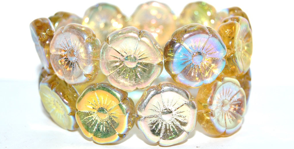 Hawaii Flower Pressed Glass Beads, Transparent Orange Ab 2Xside (10040 Ab 2Xside), Glass, Czech Republic