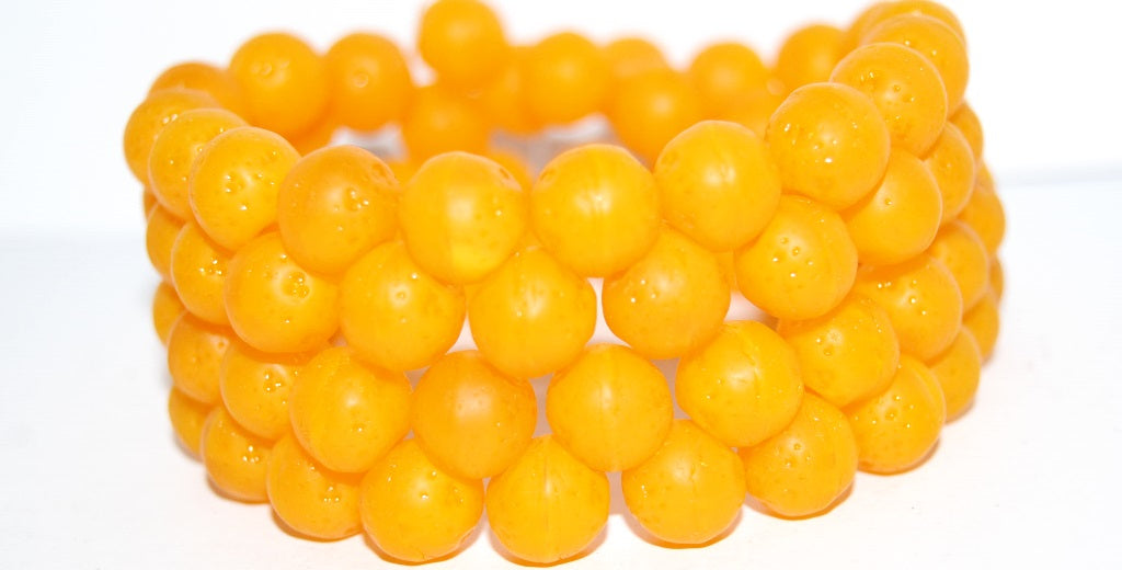 Round Orange Friut Pressed Glass Beads, 81240 Matte (81240 M), Glass, Czech Republic