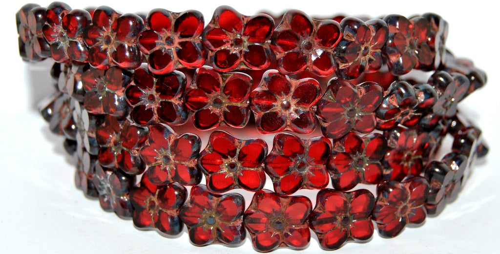 Table Cut Flower Beads Linum, Ruby Red Travertin (90080 86800), Glass, Czech Republic