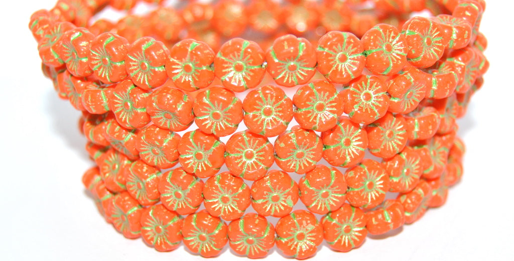Hawaii Flower Pressed Glass Beads, Deep Orange 43813 (93140 43813), Glass, Czech Republic