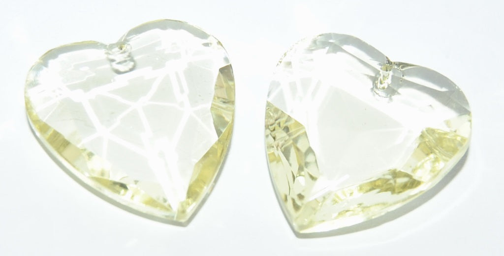 Cabochons Heart Faceted Flat Back Pendant With Hole, (Jonquille), Glass, Czech Republic