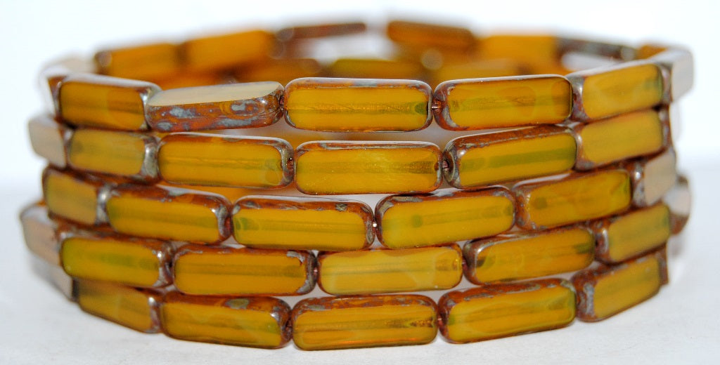 Table Cut Rectangle Beads, Opal Yellow 43400 (81210 43400), Glass, Czech Republic