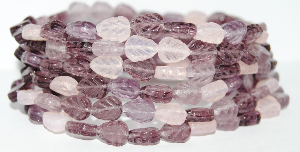 Lilac Leaf Pressed Glass Beads, Purple Mixed Colors (Purple Mix), Glass, Czech Republic