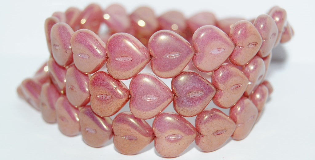 Heart Pressed Glass Beads, 1000 Luster Red Full Coated (1000 14495), Glass, Czech Republic
